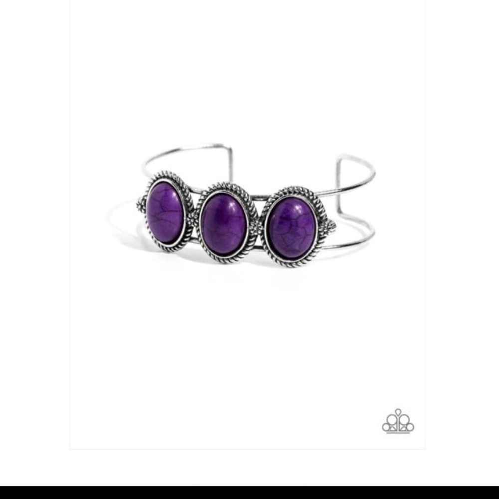 Paparazzi Purple Gem Silver Bracelet Badlands Backdrop Cuff Fashion Jewelry